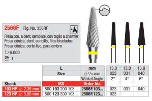 Fresa de cono corte simple