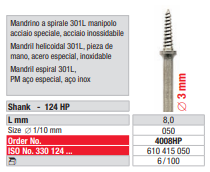 Mandril helicoidal 301 L, 3 mm