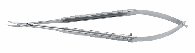 Micro tijeras curvas con sistema de extracción de sutura